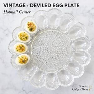 Indiana Glass 1960s Vintage Clear Hobnail Deviled Egg Dish Serving Plate 11"